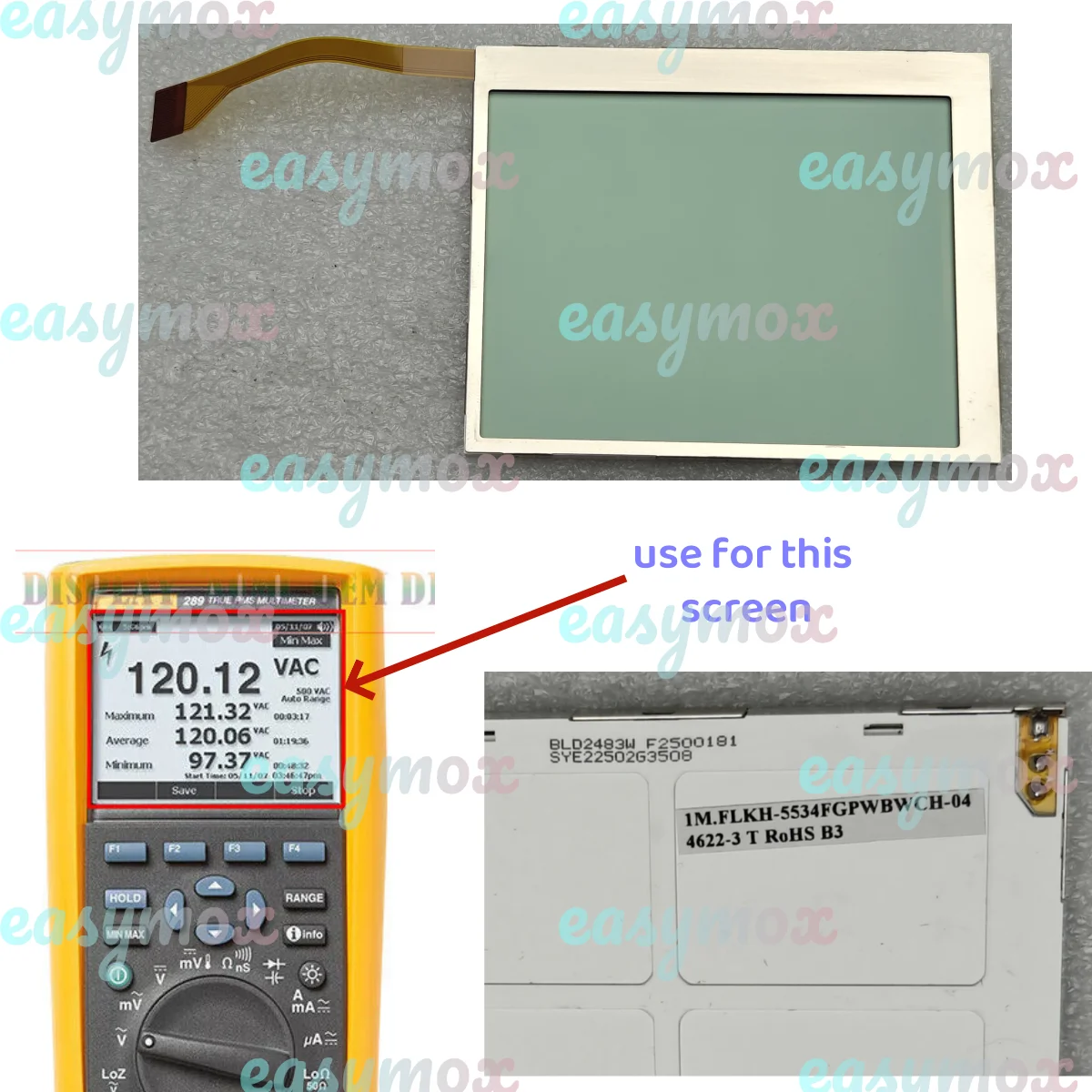 

Original LCD Display for FLUKE 287 289 287C 289C Multimeter Repair, Replacement Screen BL02483W SYE22103A1905