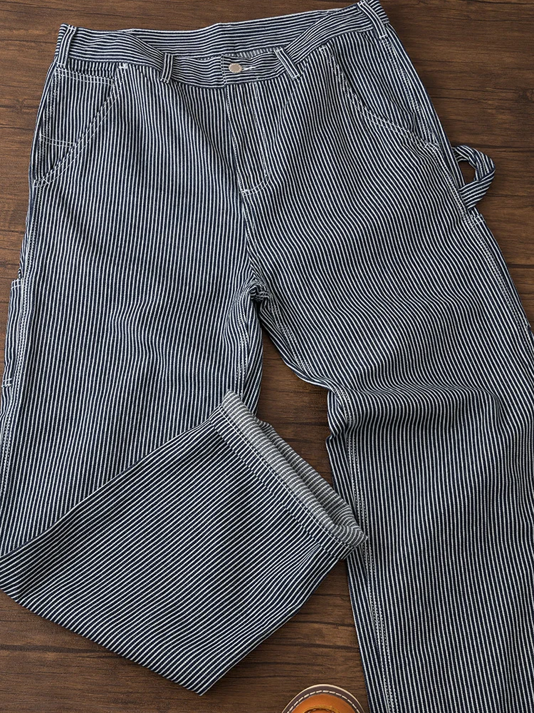Retro American Cotton Workwear Pants Men's Loose Straight Leg Jeans with Multiple Pockets Casual Fashion Urban Style