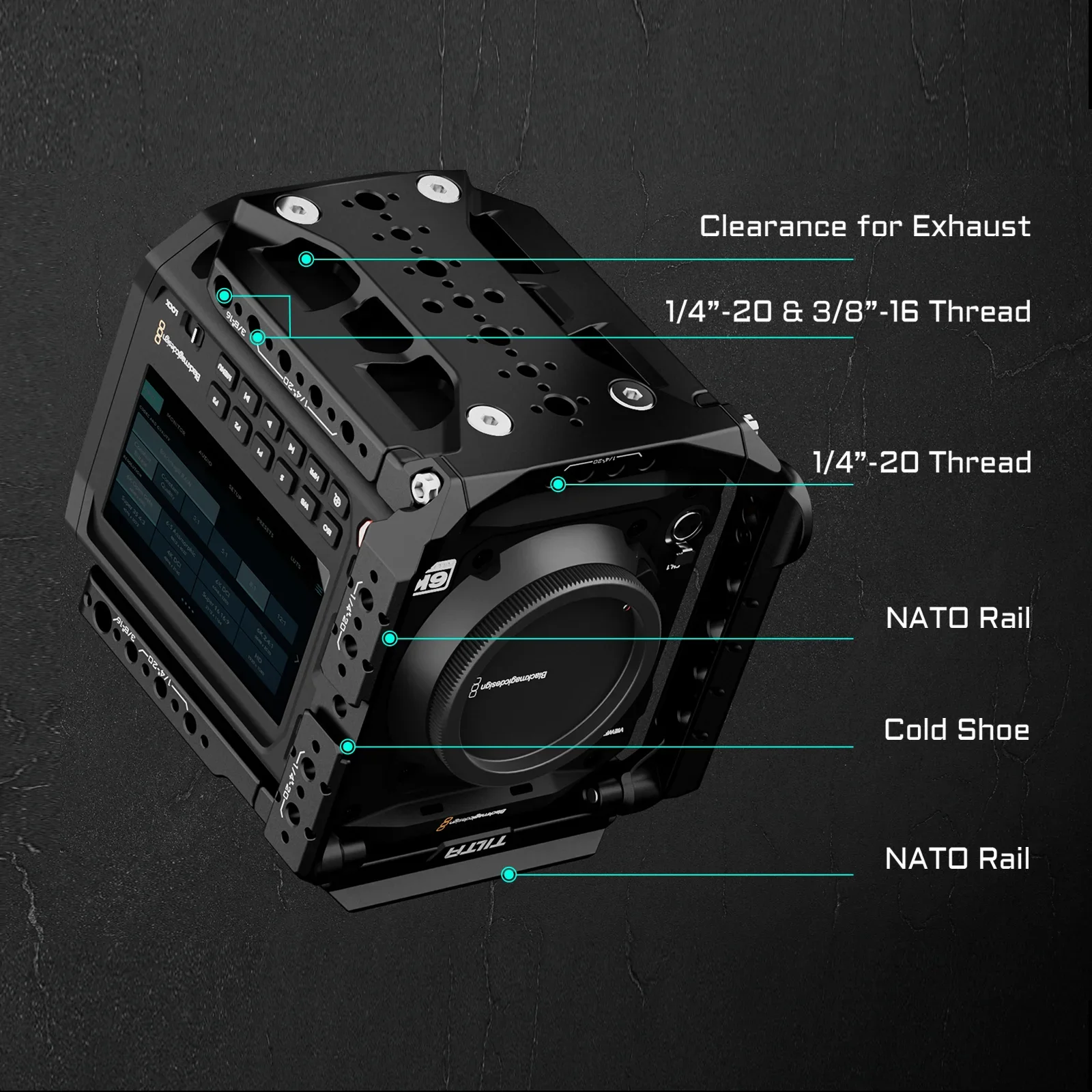 قفص كاميرا TILTA لـ Blackmagic PYXIS 6K ES-T21-A طقم قاعدة مع مقبض علوي Xeno الناتو أري روزيت حذاء بارد 1/4 "-20 3/8"-16