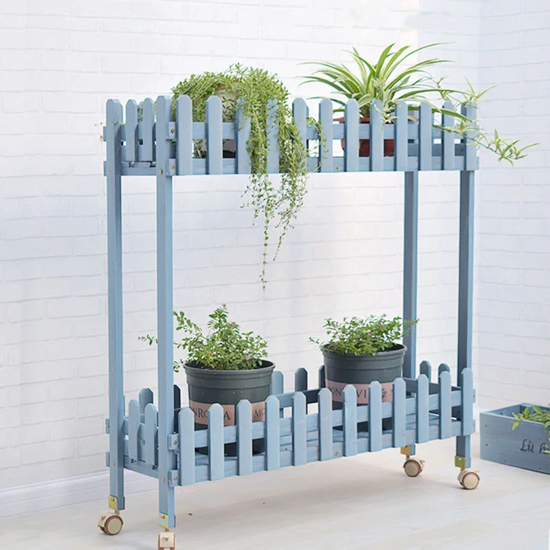

Balcony Multi-layer solid wood flower stand Garden floor with wheels Waterproof and anti-corrosion flower pot stand Outdoor flow