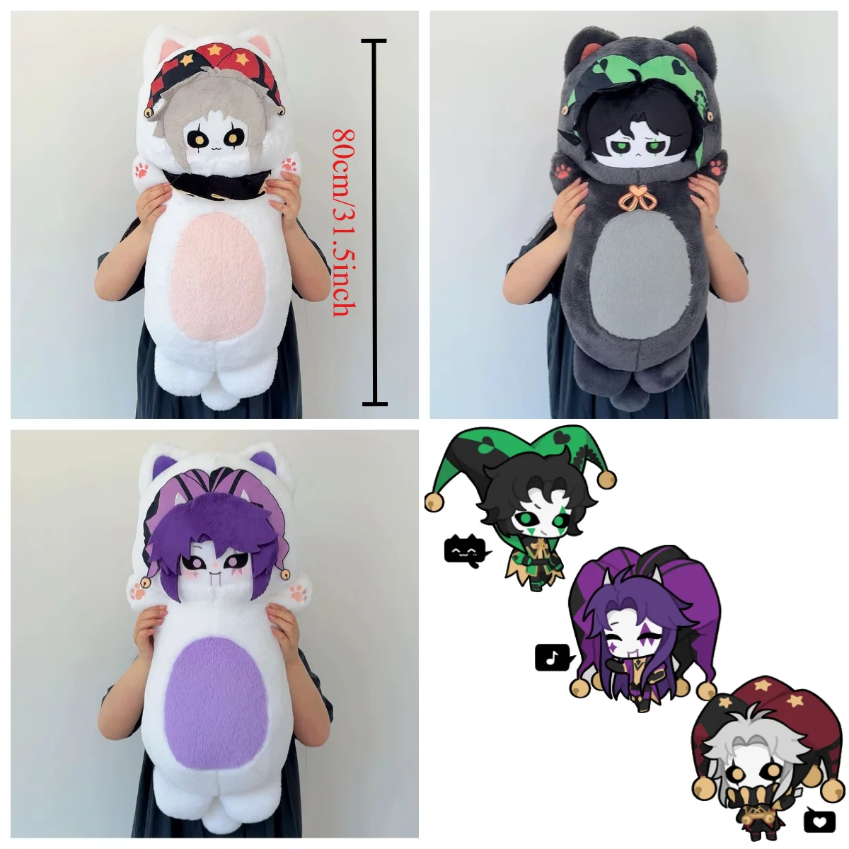 The Freak Circus Pierrot Harlequin Jester Cosplay Body Pillow 80cm Same Character Plush Cushion Halloween Gift Anime Merchandise
