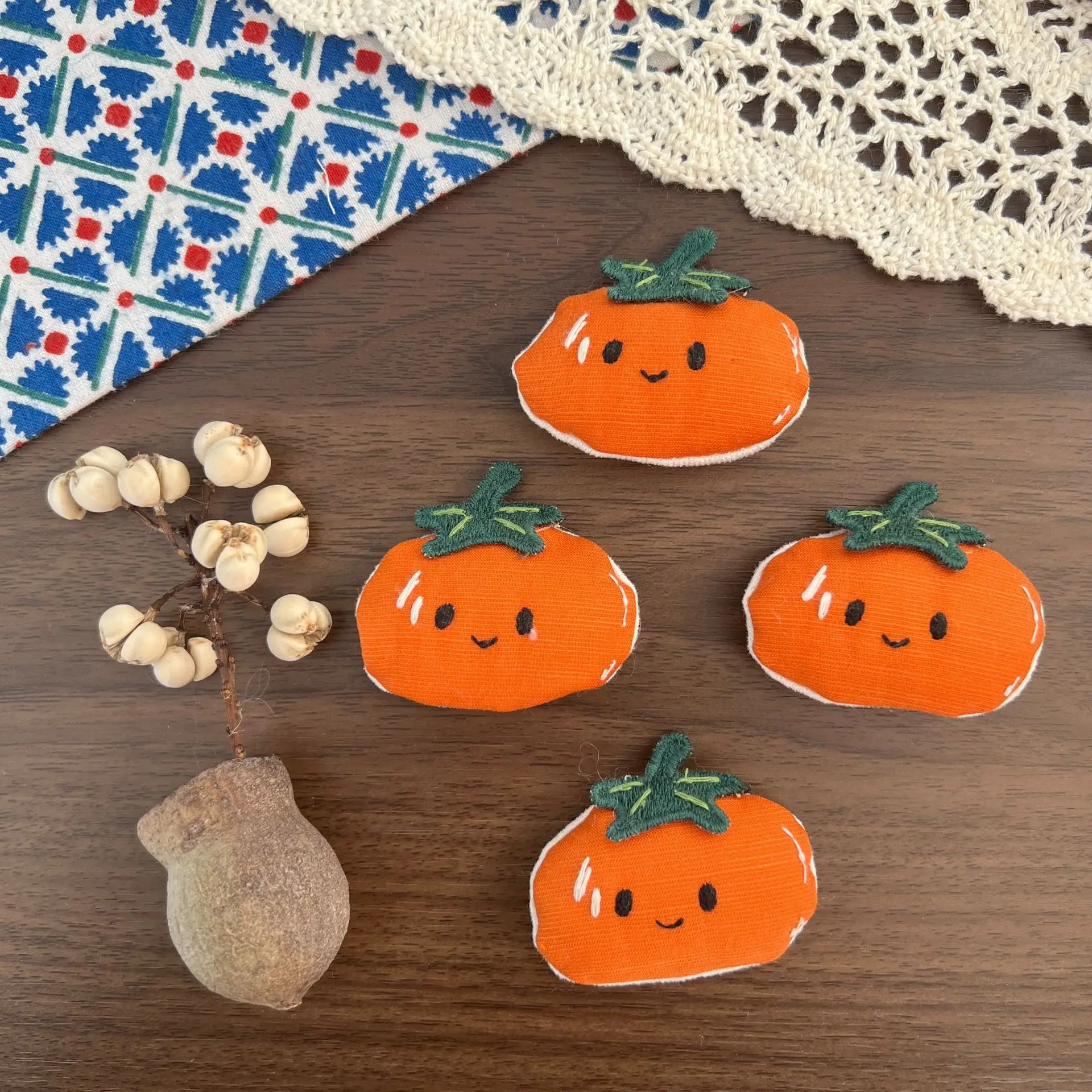 DIY Brooch Pin Cloth Cartoon Persimmon Cotton Filled Cute Charm for Kids Scarf Clothing Bag Decoration Soft Lightweight Orange