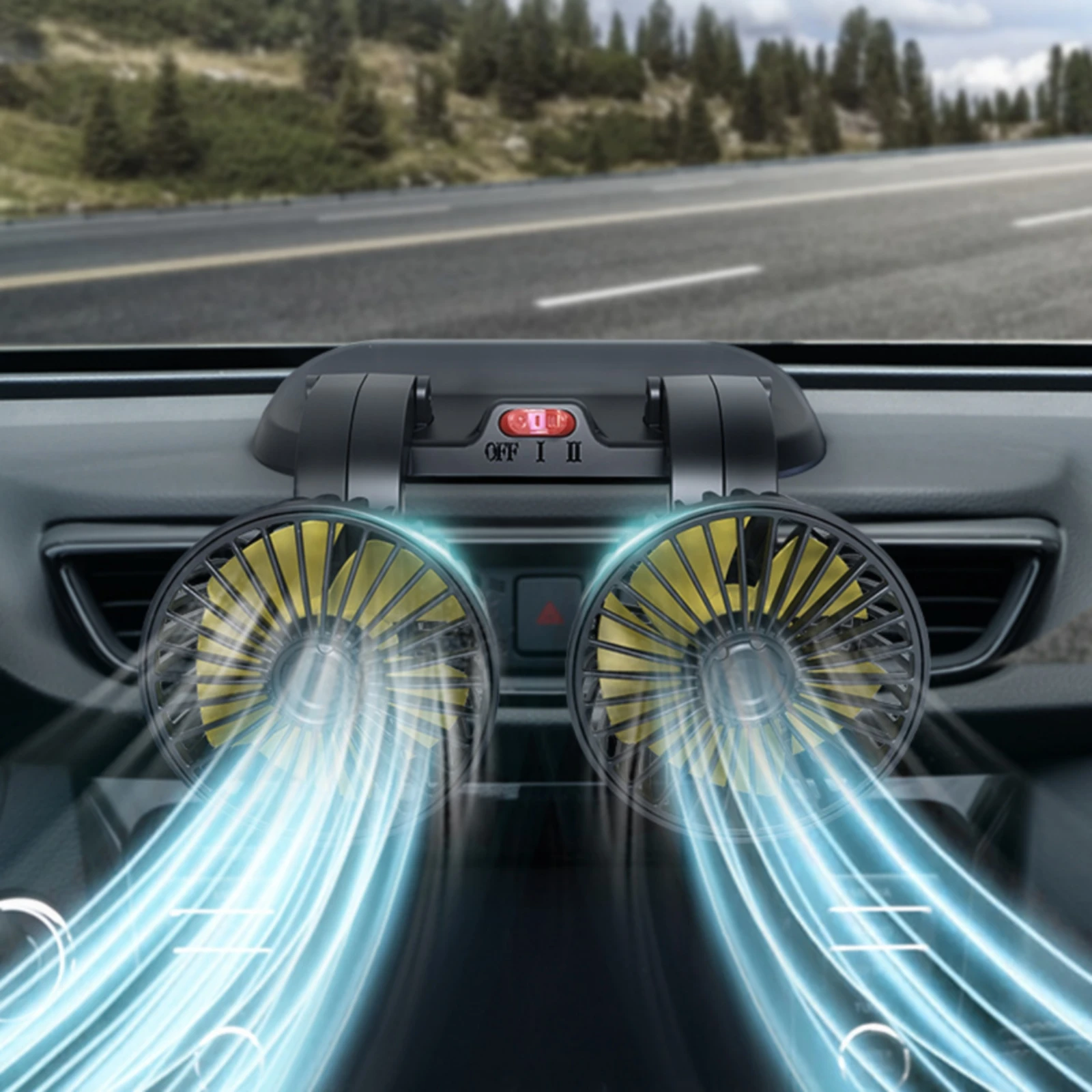 twoHead Car Fan Pivoting Dual Head Car Fan Wired Slim for Road Trippers, Trucks