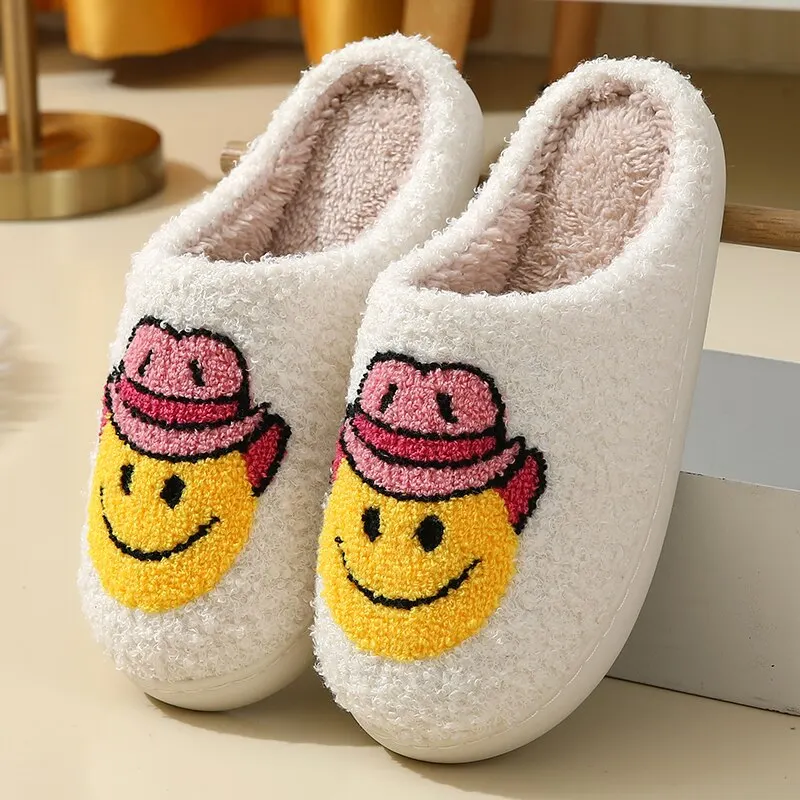 Cowboy Hat Smiling Face Cotton Slippers