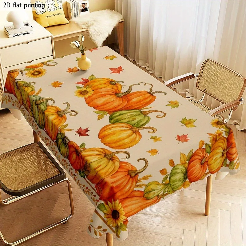 1pc Tablecloth, Soft, Stylish, and Beautiful with Pumpkin and Maple Leaf Pattern, Machine Washable and Easy to Clean, for Dining