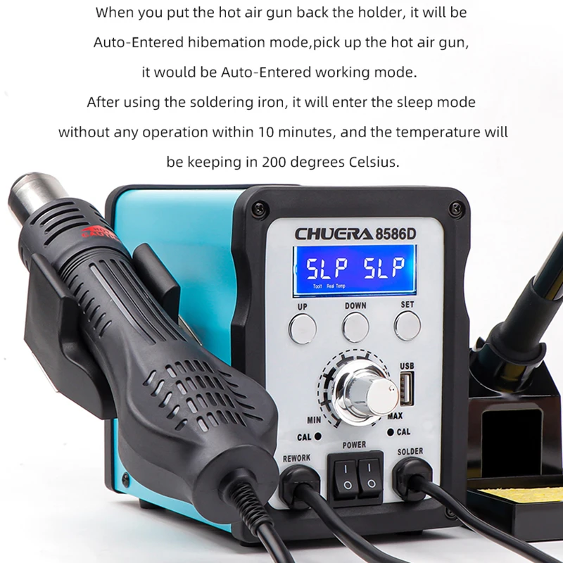 8586D 780W Digital Display  2 in 1 Hot Air Gun ESD Soldering Station Iron for IC SMD Desoldering Rework Station