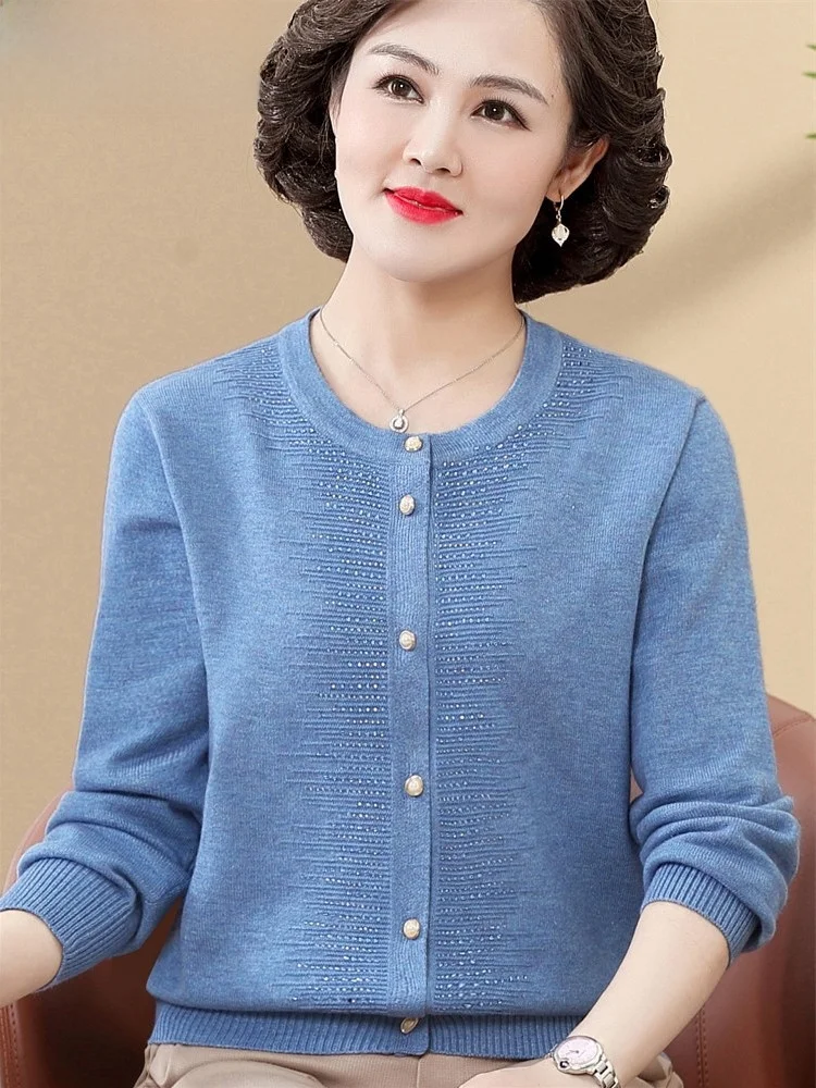 

Faionable Thin Knitted ort Open Cardigan for Middle-Aged And ly Women Spring Autumn Mom Clothes Buttoned Sweater Jaet