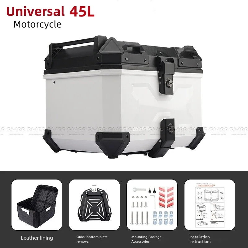 45L Universal Motorcycle Helmet Box High Strength ABS Plastic Trunk Top Tail Rear Luggage Storage Tool Cases Lock AntiCollision