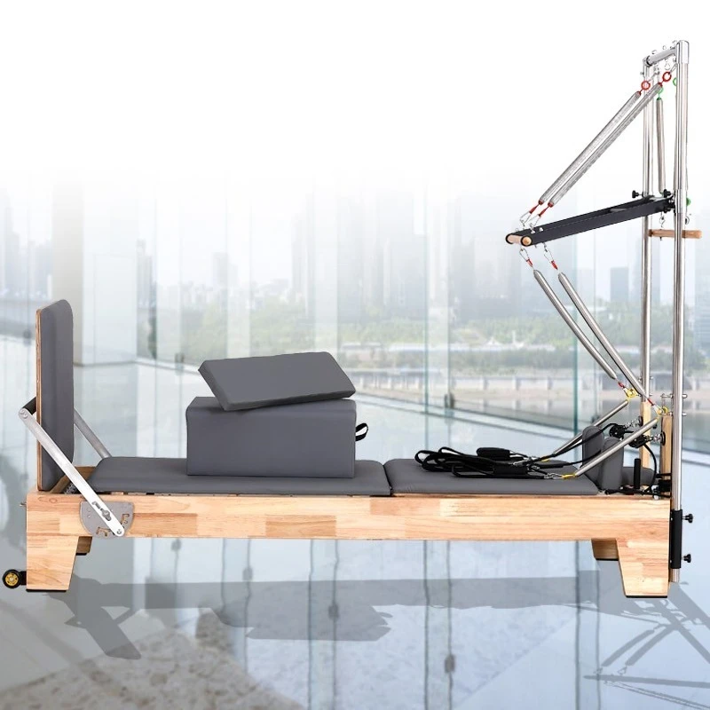 Oak Wood Pilates Reformer with Half Tower, Professional Core & Body Balance Training Bed for Home Studio