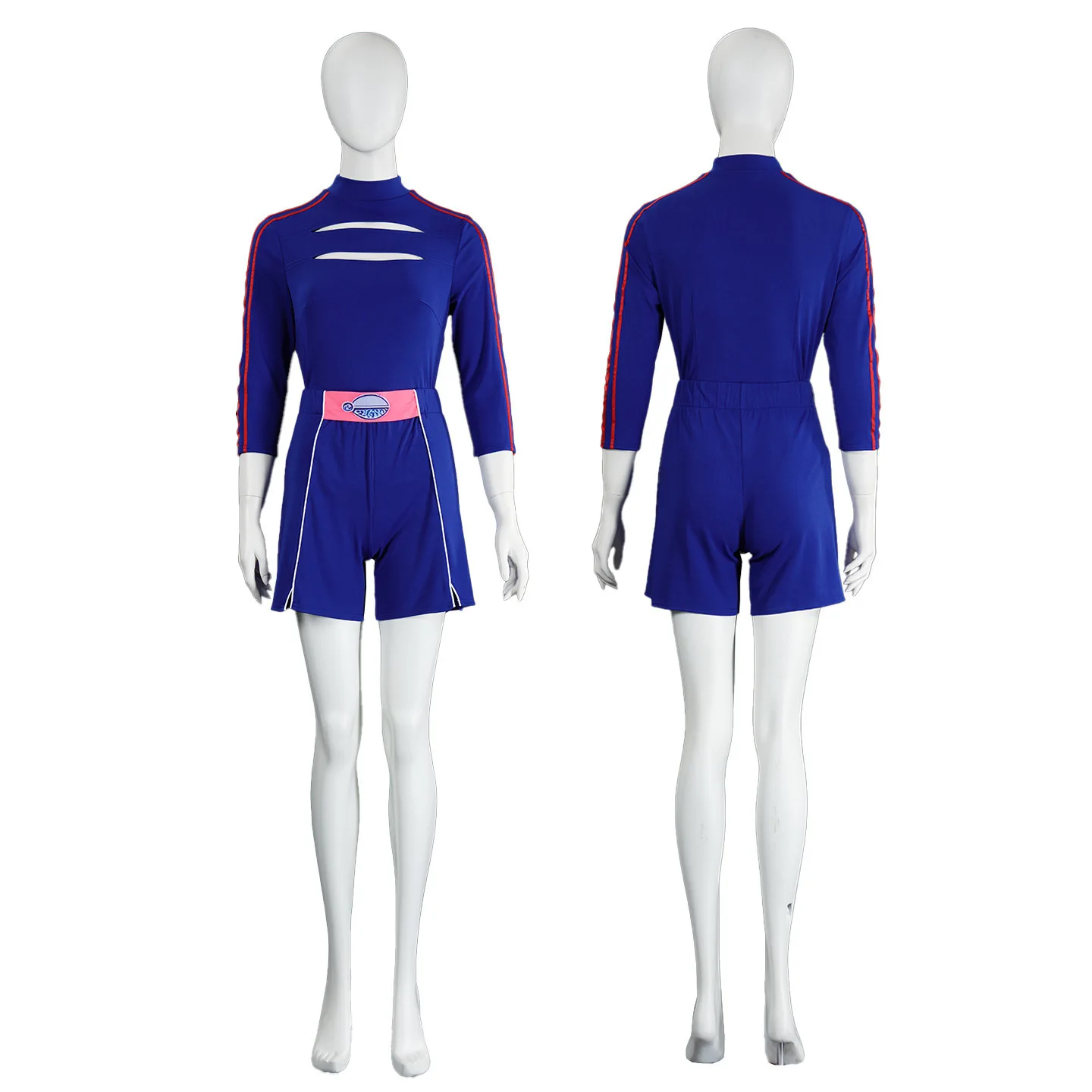 

Zombies Addison Cosplay Costume Blue Cheerleader Uniform with Pink Belt for Women Girls Halloween Carnival Party