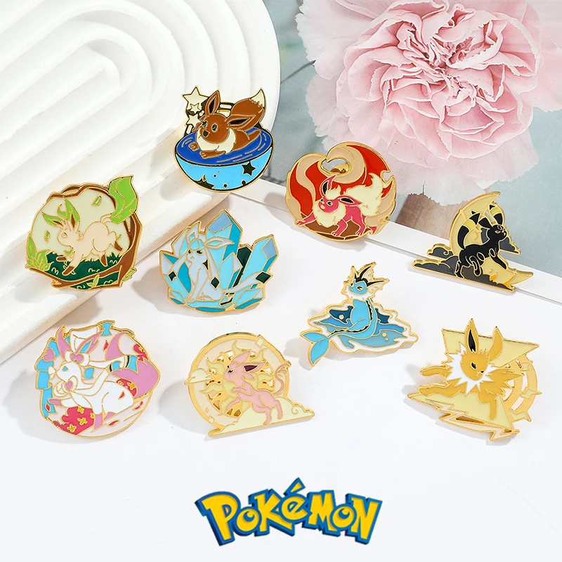 Pokemon Eeveelution Eevee Enamel Pins Anime Kawaii Vaporeon Glaceon Sylveon Lapel Pin for Men Jewellery Clothes Hat Backpack