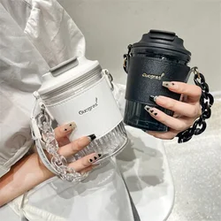 420ml Portable Plastic Coffee Mug with Rope Leather Cover Creative Water Bottle Tea Milk Cold Drinkware Outdoor Couple Gift Cup