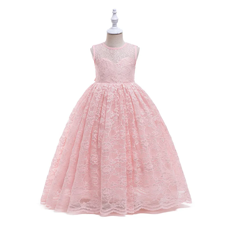 Children Elegant Long Dresses Wedding Party Dress for Young Girls Pink Lace Princess Prom Clothes Ceremony 4 to 10 12 Years