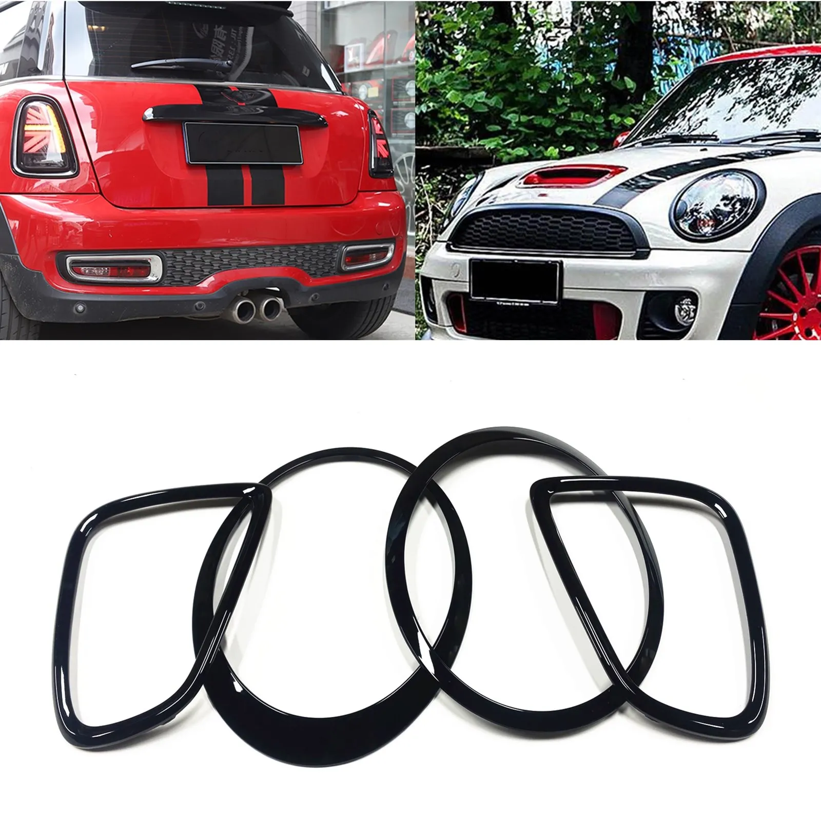 

For BMW MINI R55/R56/R57/R58/R59 2007-2015 Front Headlight Frame Rear Lamp Bezel Trim Gloss Black Car Headlamp Cover Overlay Rim