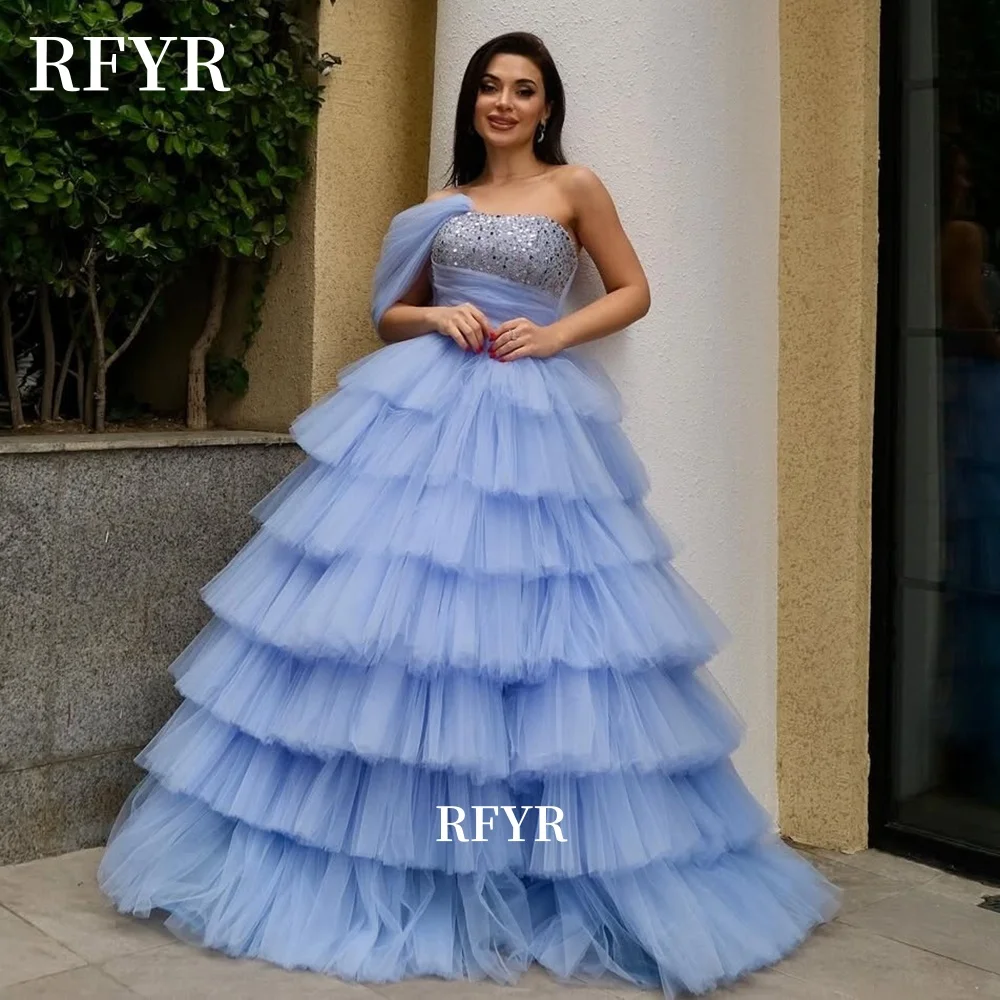 

RFYR One Shoulder Prom Dress Puffy Evening Gowns Beaded Princess Ball Gowns فساتين مناسبة رسمية Customized