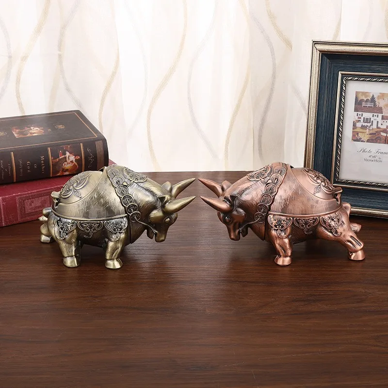 

Ashtray Home Living Room Anti-fly Ash Creative Cattle Tiger Shape Personality Trend Office Cover Ashtray Metal Smoking Accessory