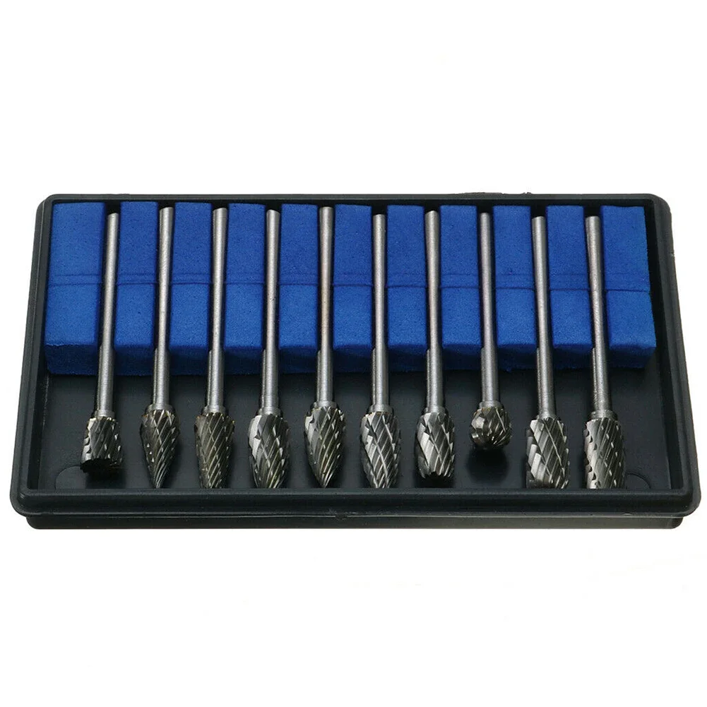 10 pz 1/8 "gambo fresa in metallo duro Set lima rotante in metallo lavorazione del legno per ghisa acciaio acciaio al carbonio plastica lavorazione del legno utensili manuali