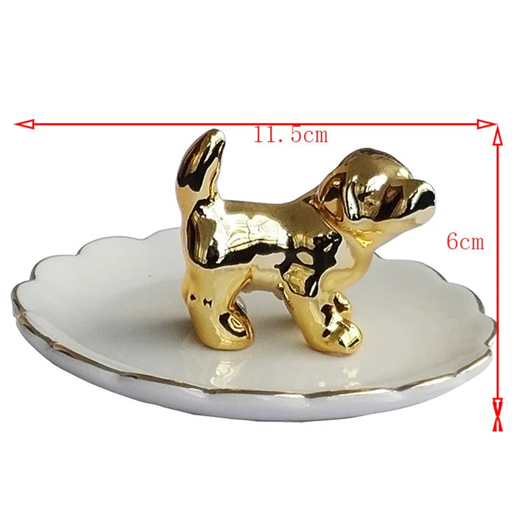 

2Pcs Premium Ceramic Dog Ring Holder Jewelry Dish for Earring Necklace Bracelet Organizer Tabletop Decor Gift Idea