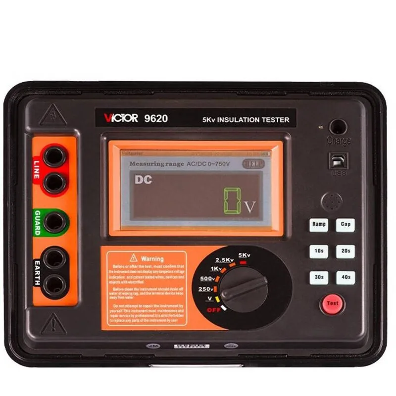 RUOSHUI 9620C 15KV Digital High Voltage Insulation Resistance Tester AC DC 0V - 1000V 10nF- 50uF 0.01nA-8mA USB 