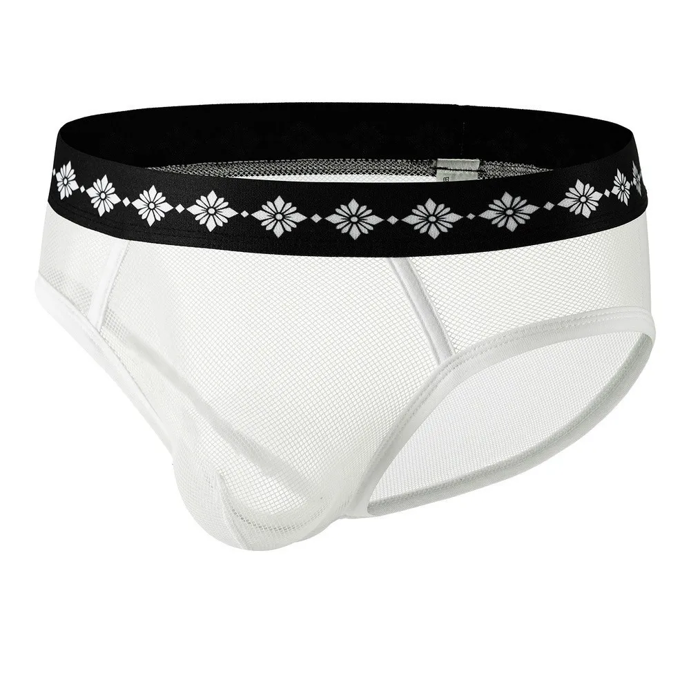 Men Sexy Floral Printed Thin Mesh Solid Low Waist Briefs Bulge Pouch Underwear See Through Mesh Ultrathin  Panties