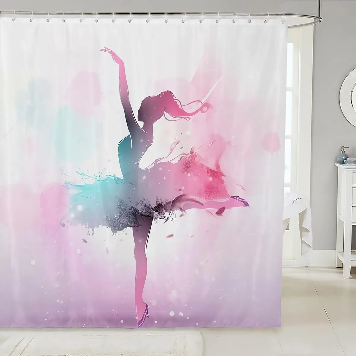 

Ballet Dancer Shower Curtain Watercolor Dance Art Pink Purple Design Bathroom Decor Linen150x160