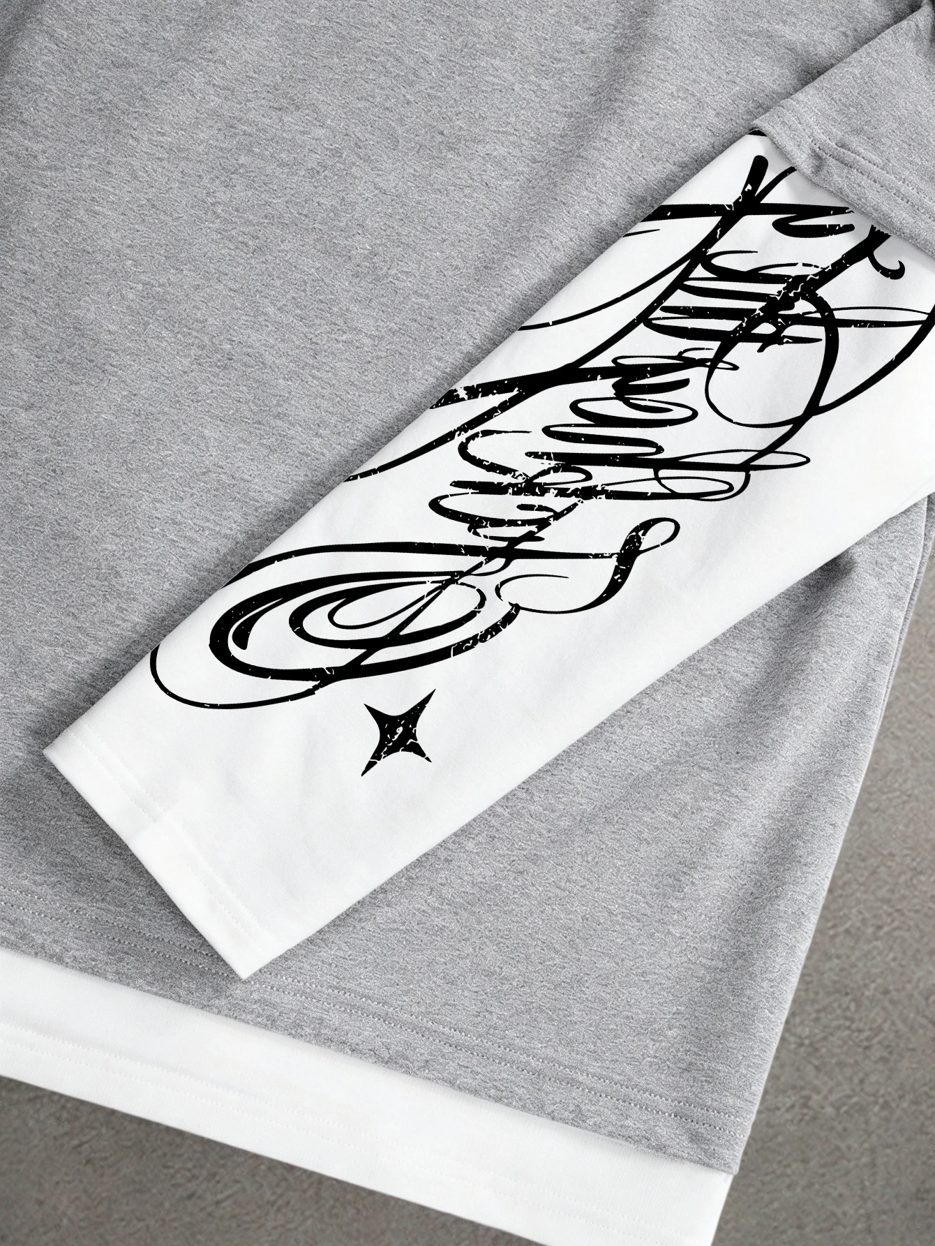 Herren- und Damen-T-Shirt mit Langen Ärmeln, Zweiteiliger Optik, Stern-Logo, Kursivdruck, Mehrlagiger Rundhalsausschnitt, Y2K Hip-Hop Streetwear, Oversized-Top – Detail 11