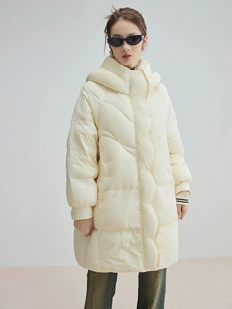 

Winter Long Puff Hooded Down Jacket Women 90% White Duck Down Thicken Down Jacket Female Fluffy Warm Parker Knee Length Outwears