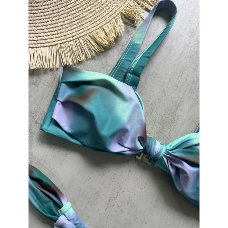 Traje de baño Vintage Tie Dye, Bikini para mujer, Push Up, conjunto de Bikini con tirantes fruncidos a la moda, nuevo traje de baño de verano 2025, ropa de playa