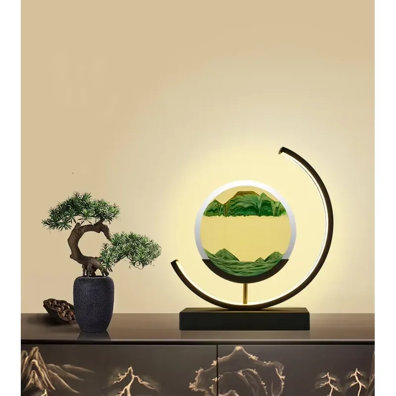 3D Hourglass Light Emitting Diode Night Light Quicksand Painting Desk Lamp Remote Control Novelty Lampshade Modeling DC Power