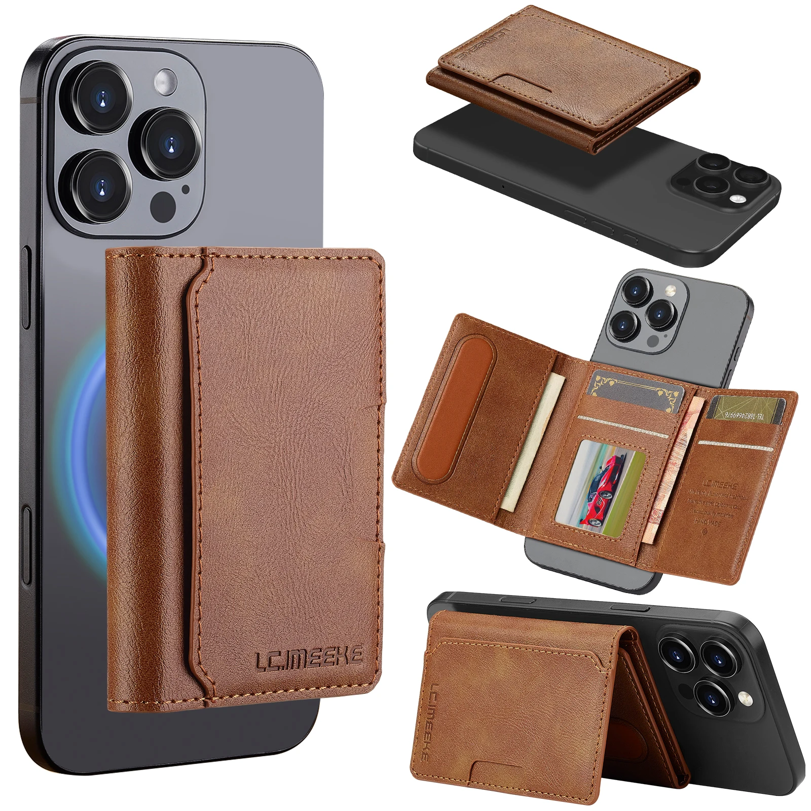 Magnetic Card Solt Bag for IPhone Samsung Google Xiaomi Magsafe Functions Card Holder Wallet PU Leather Men Slim Purses Pocket