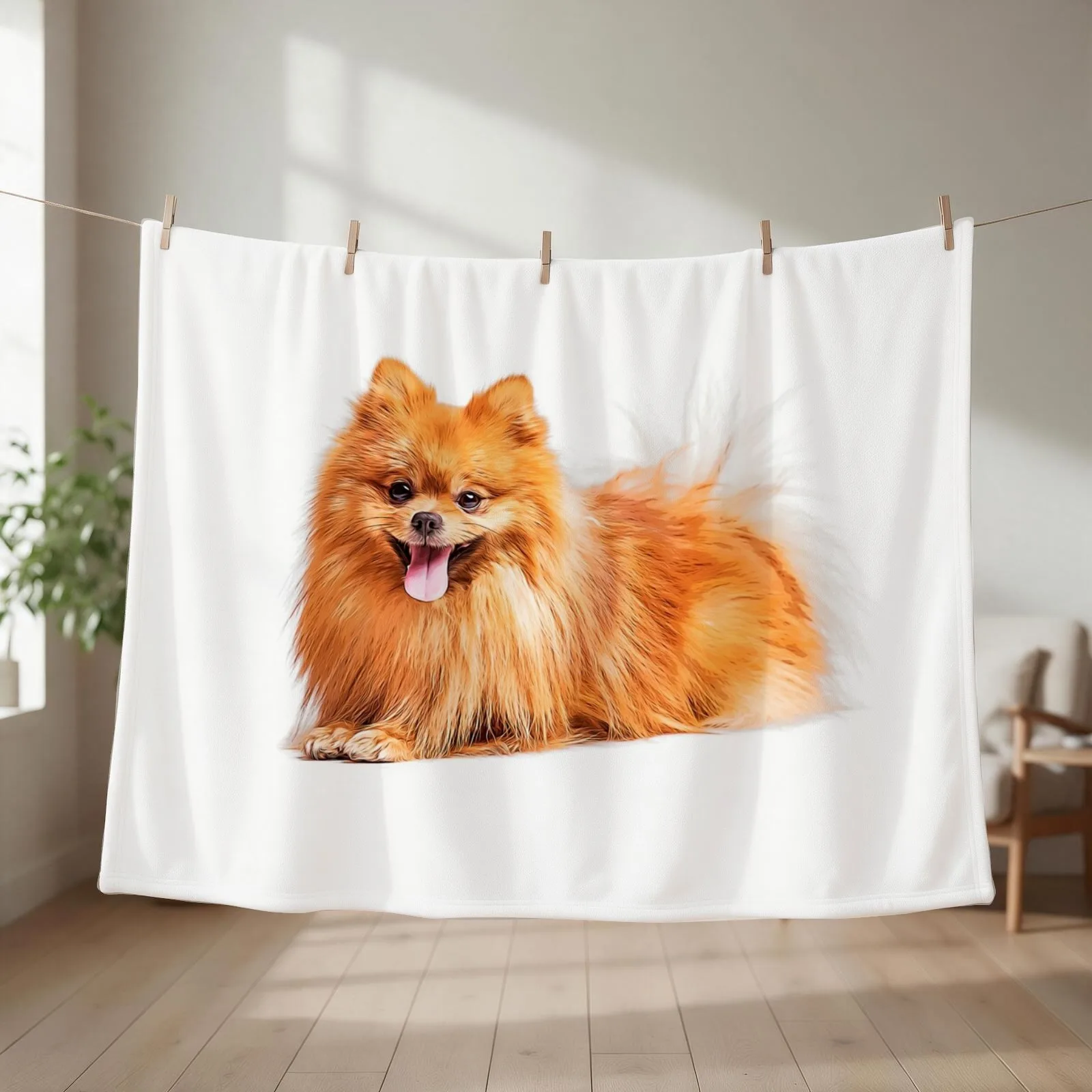 Cute Red Pomeranian Throw Blanket couch cozy soft plush fuzzy picnic outdoor blanket