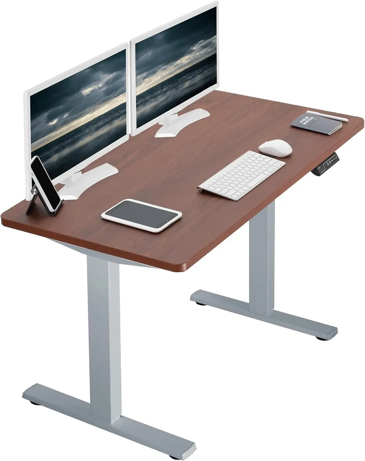 Electric 43 x 24 inch Standing Desk Workstation, Memory Controller Height Adjustment, One-Piece Dark Walnut Top