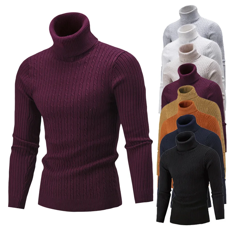 

"2025 New Men's Slim Fit Turtleneck Sweater Knit Pullover Casual Warm Winter Top Stretchable Soft Comfortable Fashion"