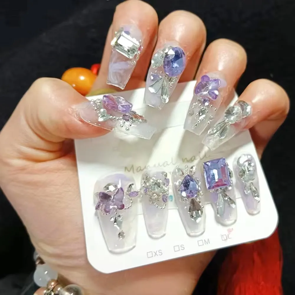 10pcs High Quality Handmade Press on Nails Noble Purple Used for Wedding Celebration and Recuperation With Jelly Glue