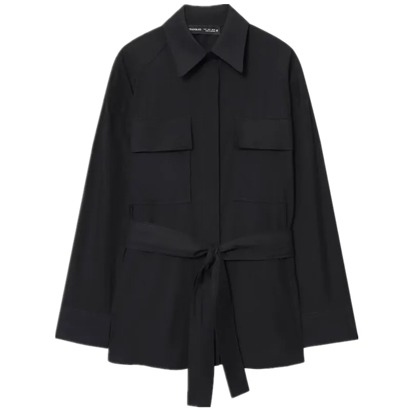 2025 Autunno Nuove donne Loose Commuter irt con cintura Design Confortevole Versatile Lungo Sve Office irt per le signore