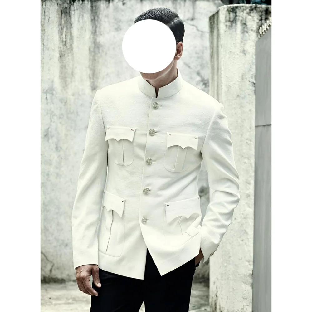 

Gentle Single Breasted Stand Collar Men Suits Wedding Casual Formal Party Fashion Man Sets 2 Pieces (Jacket+Pants) Customized