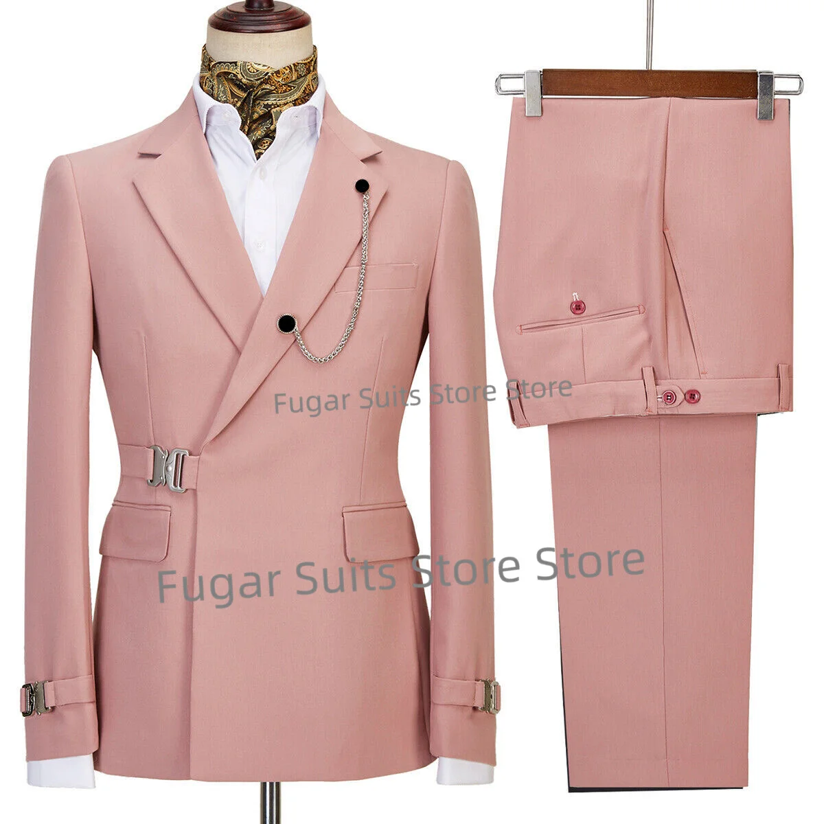 

2023 New Fashion Pink Wedding Suits For Men Slim Fit Notched Lapel Groom Tuxedos 2 Pieces Sets Casual Male Blazer Costume Homme