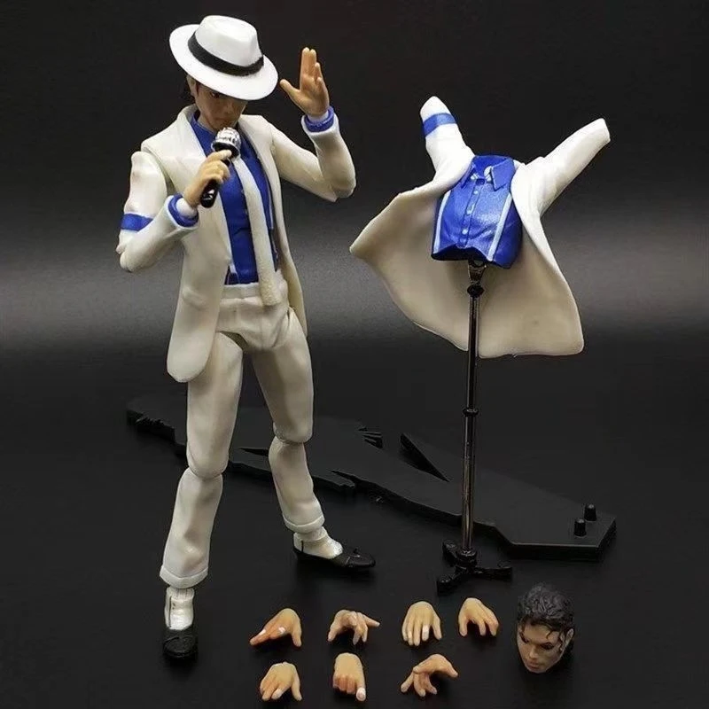 Boneco de Ação Michael Jackson Figma 096 Smooth Criminal Roupa Branca Moonwalking Trembling MV MJ Thriller Modelo Brinquedo Decoração