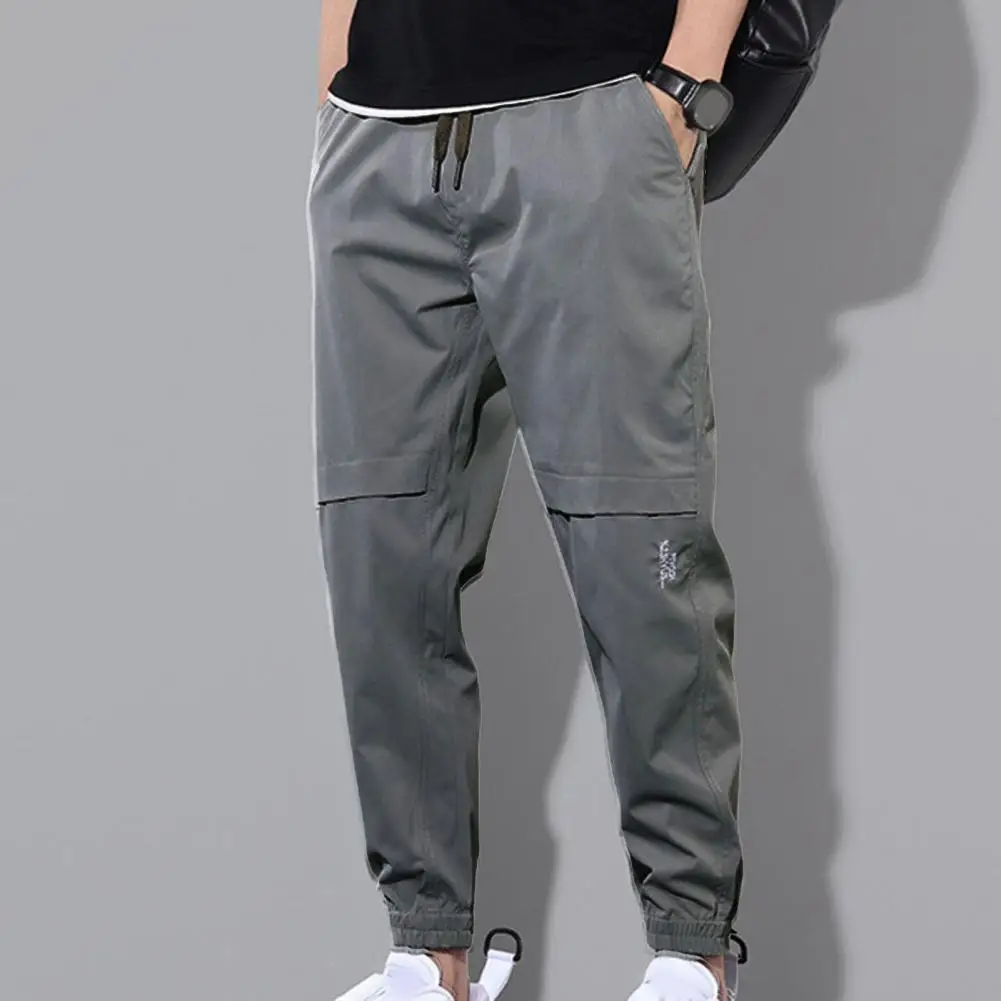Men Pants Drawstring Ankle-banded Cargo Pants Summer Breathable Work Wear Casual Joggers Pockets Deep Crotch Sweatpants Trousers