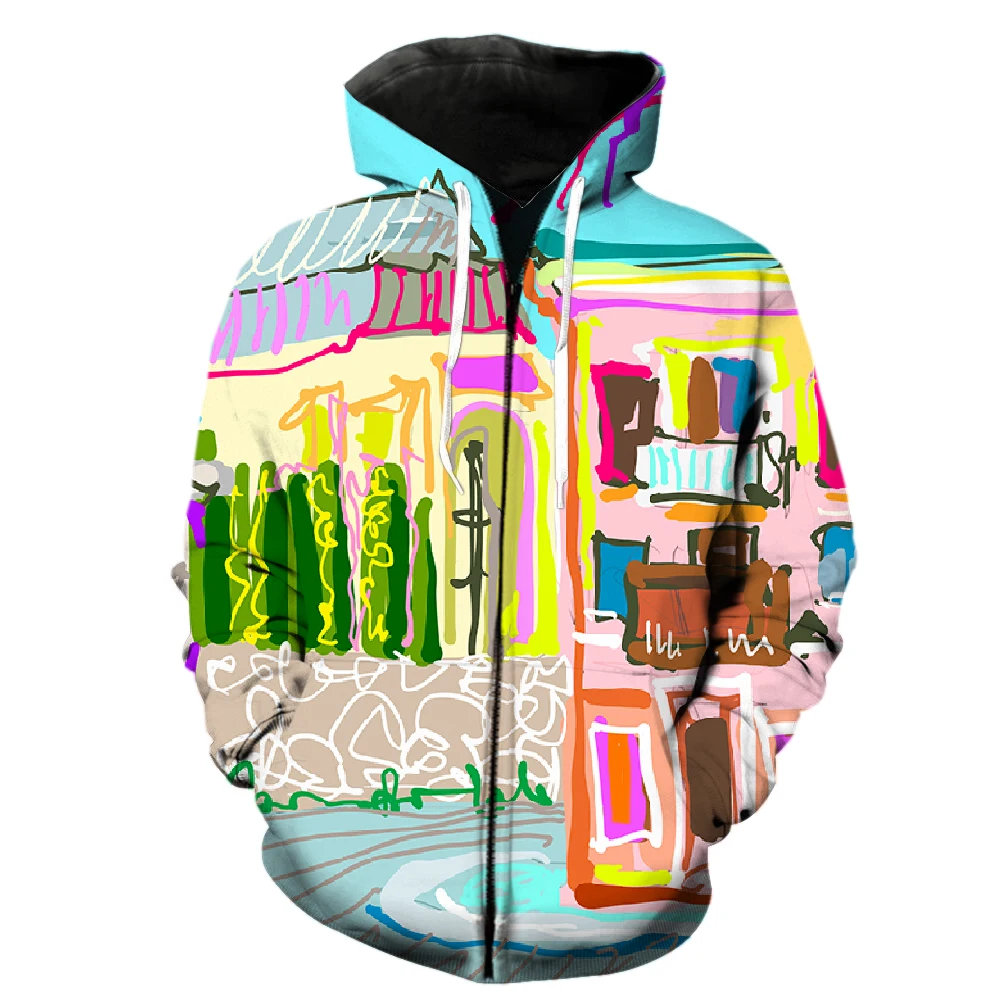 

Abstract Art Graffiti Men's Zipper Hoodie Long Sleeve Teens Harajuku Streetwear Sweatshirts 3D Printed Hip Hop Unisex Spring