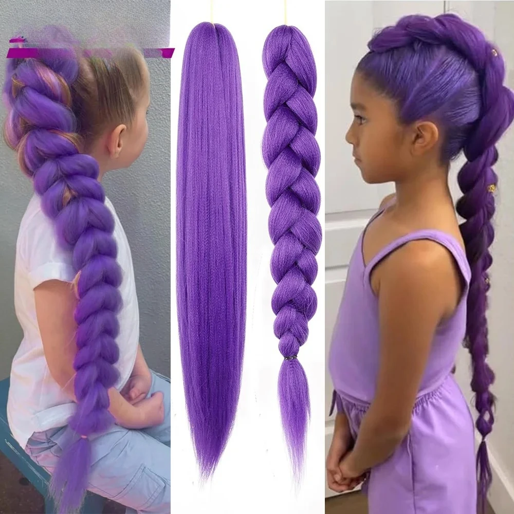 الأرجواني تجديل وصلات شعر قبل امتدت لينة ياكي الاصطناعية جامبو الضفائر DIY بها بنفسك ذيل حصان جديلة وردي رمادي برتقالي أحمر أزرق الشعر #1