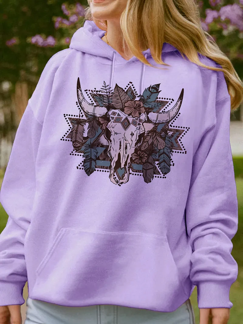 Damskie modne bluzy z kapturem na jesień i zimę w stylu lat 90., Y2K, z grafiką, gotyckie, vintage, z nadrukiem czaszki byka, bluzy i swetry damskie.