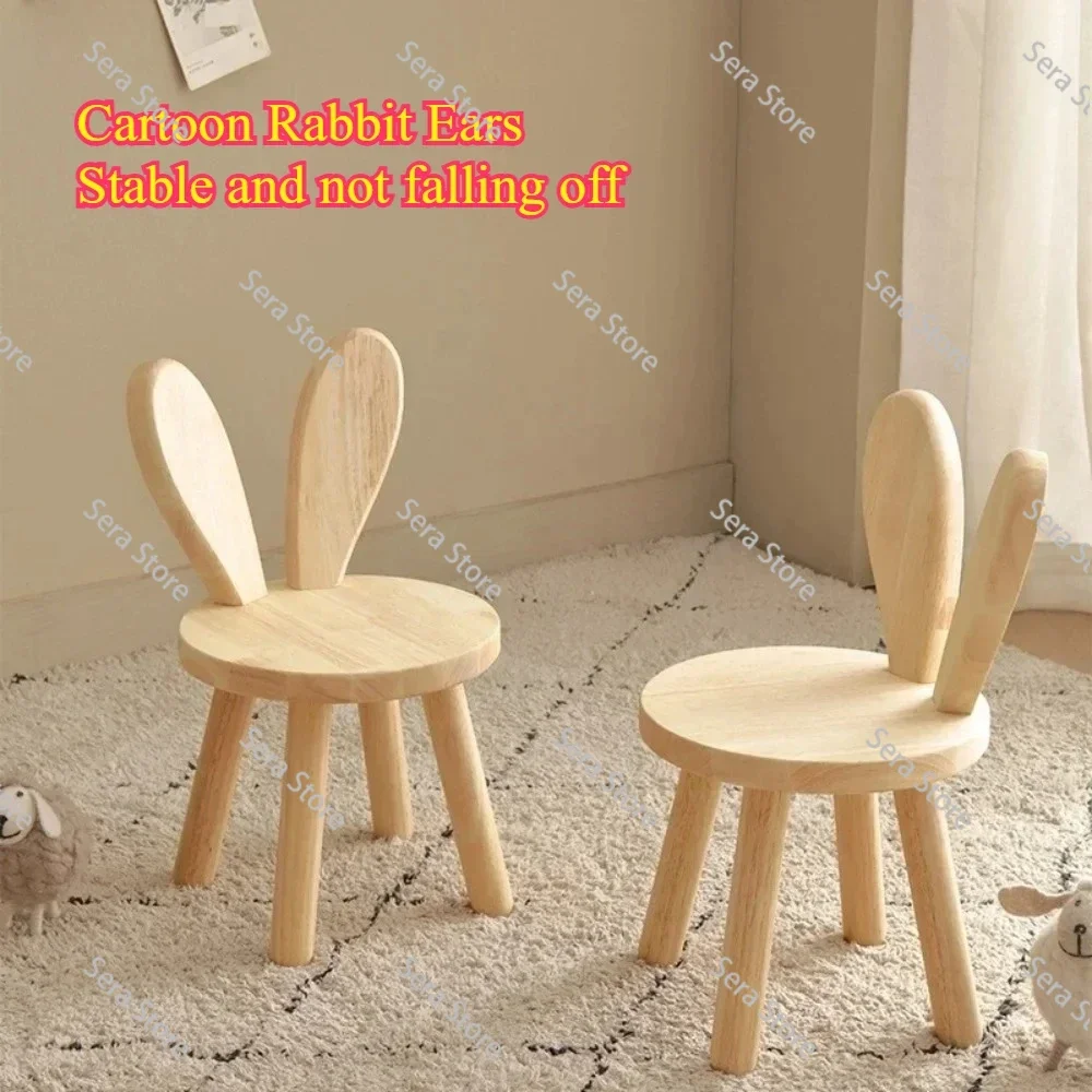Household Solid Wood Stool Children's Chair with Backrest Wooden Rabbit Ear Stool Solid Wood Shoe Changing Stool Household Chair