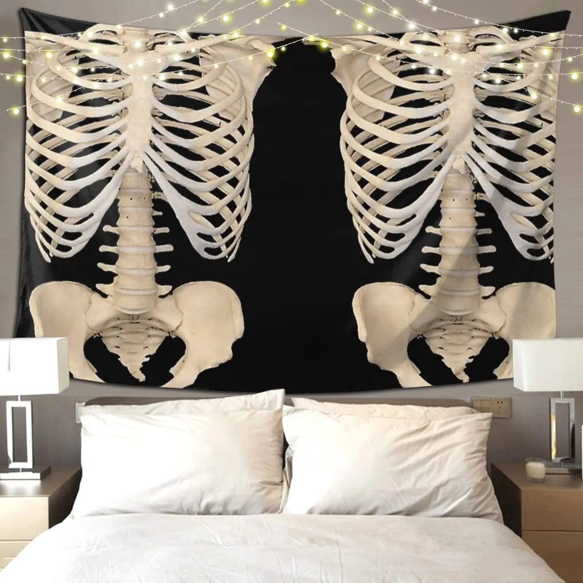 

Halloween Gothic Anatomy Rib Cage Bones Human Skeleton Tapestry Hippie Wall Hanging Aesthetic Home Decor Tapestries for Bedroom