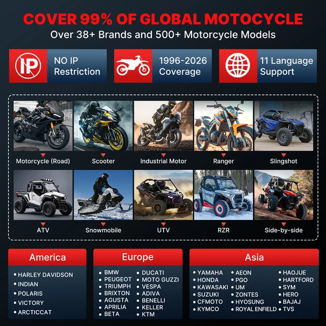 CRP129 MT OBD จักรยานยนต์ YAMAHA/Polaris/KAWASAKI/Harley /Keller/BRP/BMW ฯลฯ