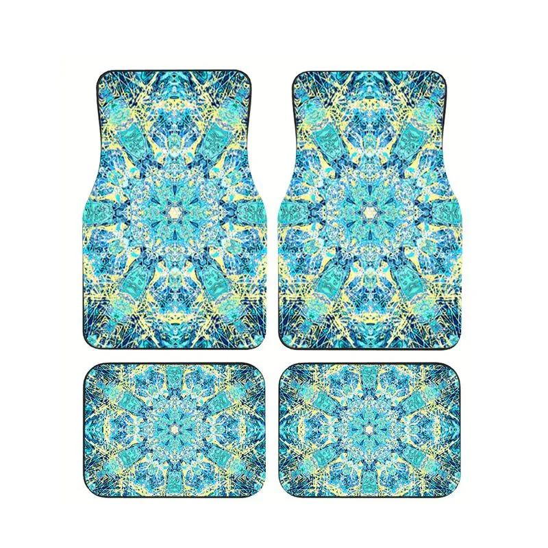 

Blue Yellow Mandala Abstract Car Floor Mats 4pcs Psychedelic Art Style Universal Auto Foot Mat Non-slip Anti-dirt Vibrant Carpet