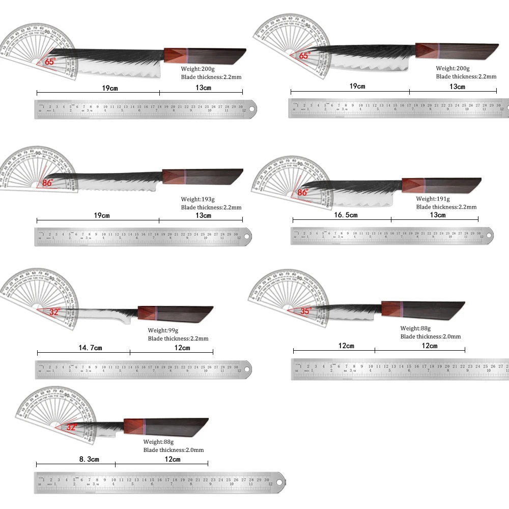 XITUO Handmade Knife Set 1-7PCS Japanese Three-layer clad steel Black Sandalwood Handle Chef knives Slicing Santoku knife