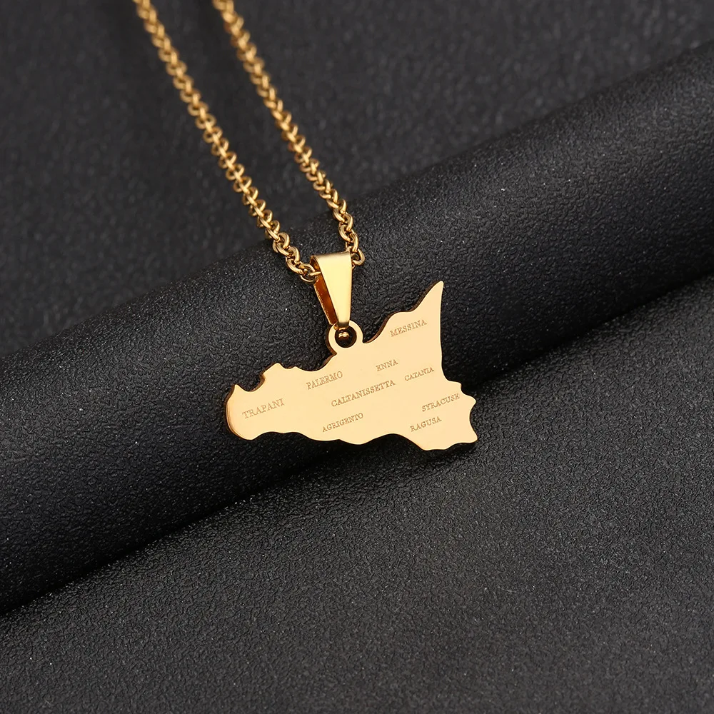 2024 new fashion stainless steel Sicily map and city pendant necklace temperament all collars chain birthday anniversary small g