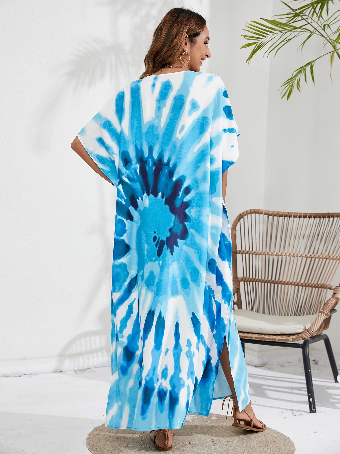 Damska sukienka z dekoltem w stylu Boho Plus Size Tie Dye z rękaw w kształcie skrzydła nietoperza dekoltem w szpic