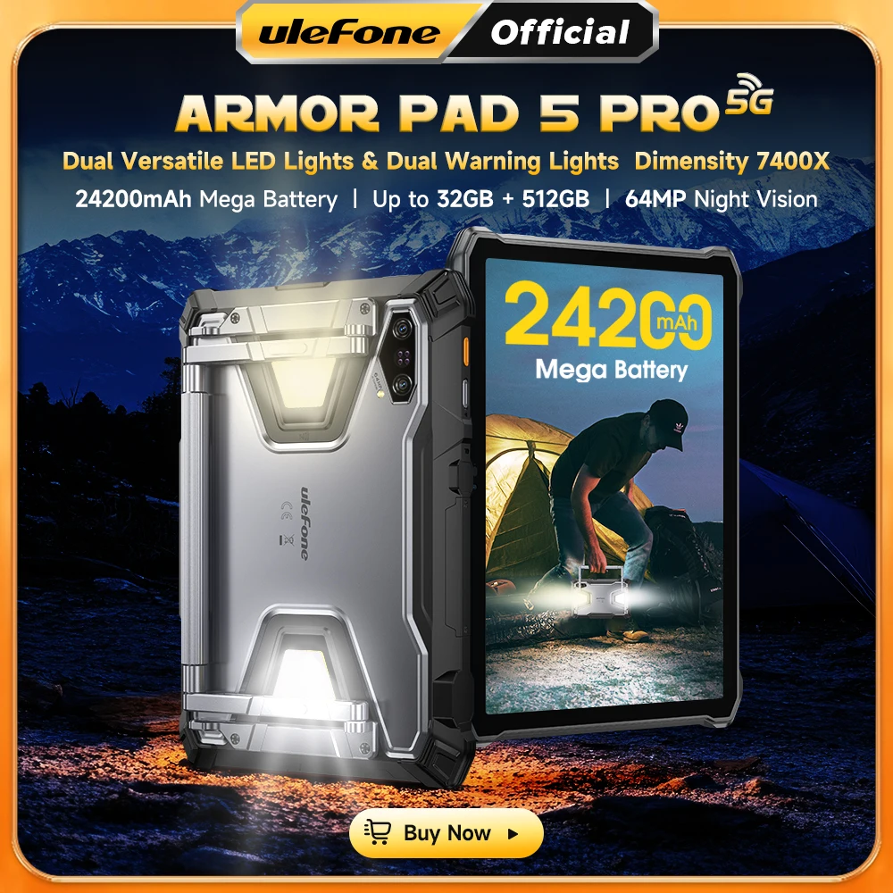 울레폰 아머 패드 5 프로 5G 러기드 태블릿 24200mAh 안드로이드 15 태블릿 12GB+20GB 램, 512GB 롬 64MP 120W GPS NFC